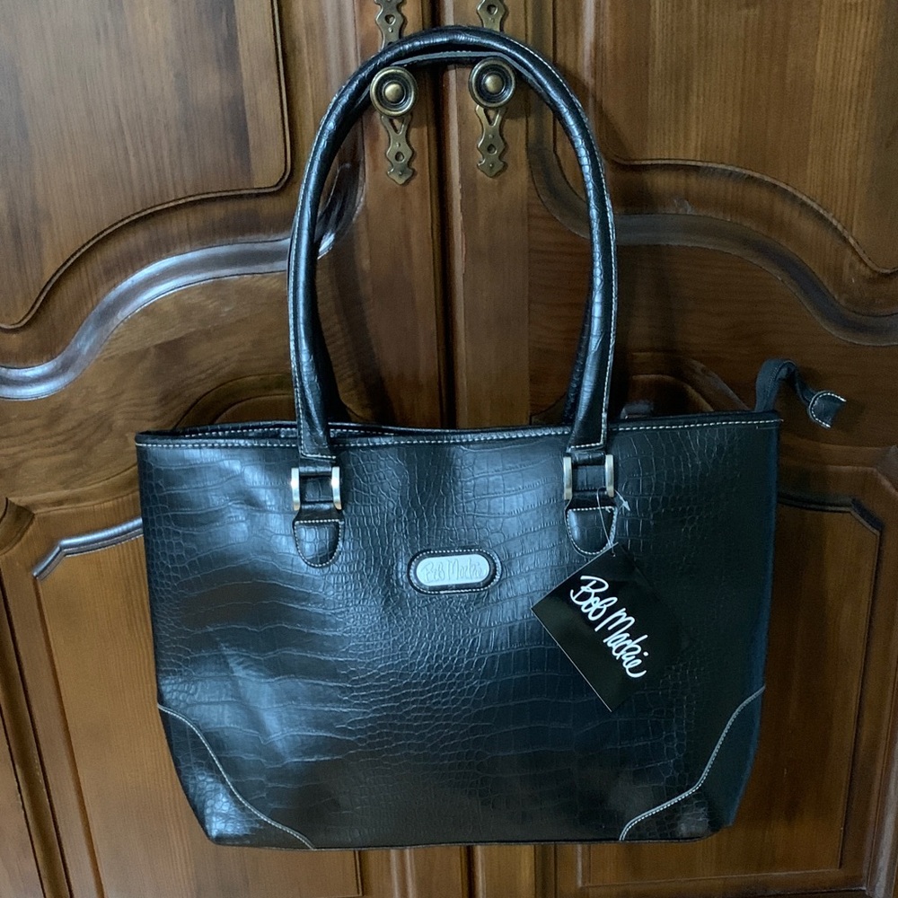 Bob Mackie Black Crocodile-Embossed Tote